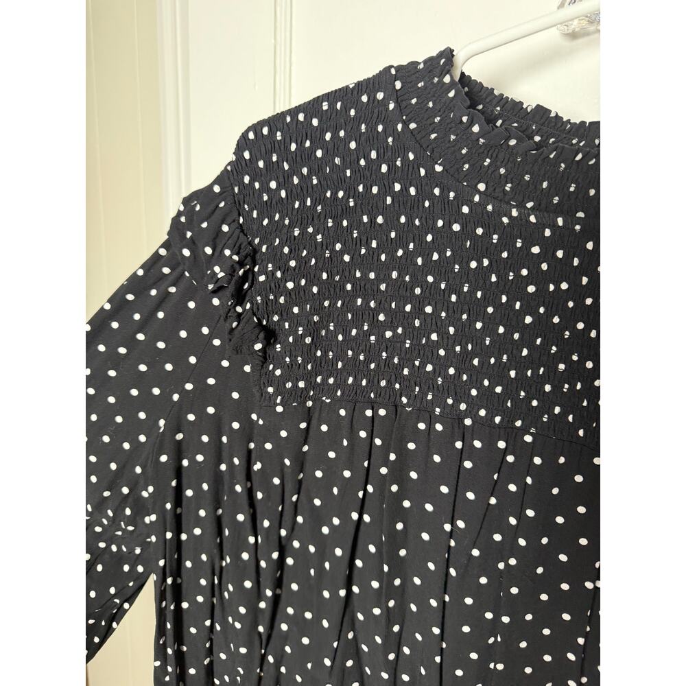 Loft Black White Polka Dot Smocked Ruffle Girly Relaxed Blouse Top Women's XL - Picture 3 of 6